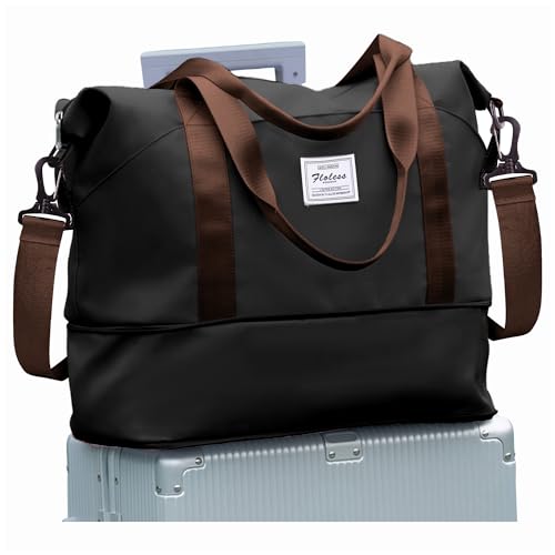 Duffle Bag For Travel Women Men TSA Approved Personal Item Bags 18x14x8 (A16-brownblack-expandable / Large)