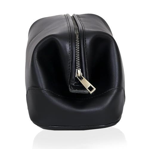 Leather Toiletry Bag for Men Best Gift Premium Genuine Dopp Kit Shaving Kit Organizer Travel Kit Pouch Bag 10 inch Size (Black)