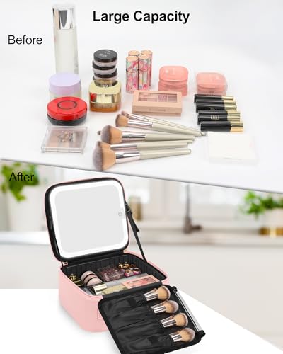 Travel Makeup Bag with LED Mirror (A-Small / 01-Pink)
