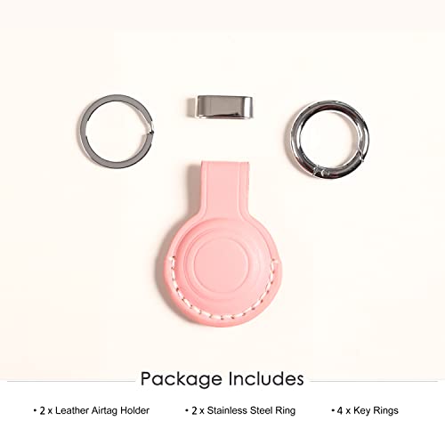 2 Pack KEEPXYZ Genuine Leather Keychain Holder Compatible with Airtag ([2 Pack] Pink V2.0)
