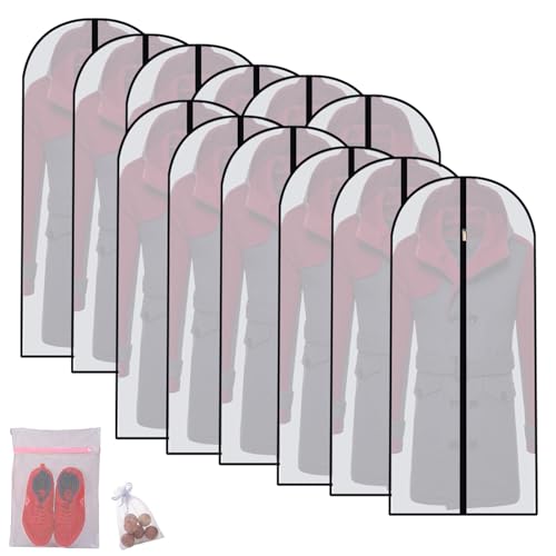 Hanging Garment Bag Dress Bags for Closet Storage (24'' x 54''/12 Pack+Gifts / Black-Translucent)