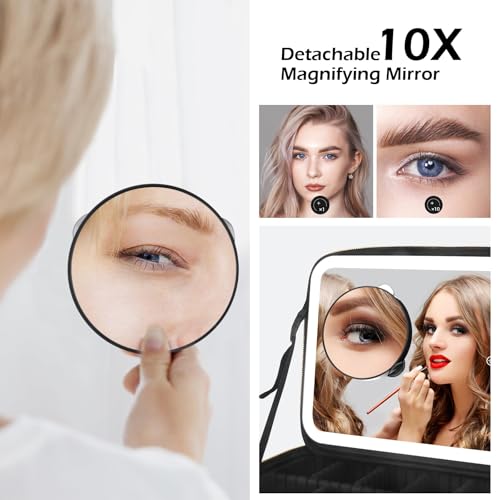 Large Makeup Train Case with Lighted and Mirror 14inch Partitionable Cosmetic Bag Travel Makeup Case Professional Cosmetic Artist Organizer (Golden / Large)
