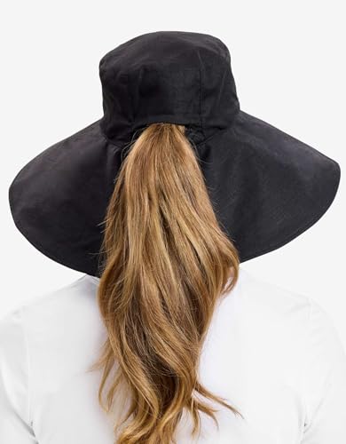 Women's Ultra Wide Cotton Linen Hat UPF 50+ (Small-Medium / Black)