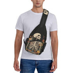 Sling Bag Skeleton Flower Skull Vintage Hiking Daypack Crossbody Shoulder Backpack Travel Chest Pack for Men Women (B0155)