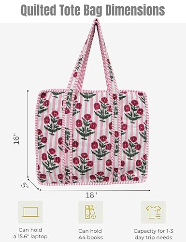 100% Cotton Quilted Tote Bag For Women (Flirt Rose Print)