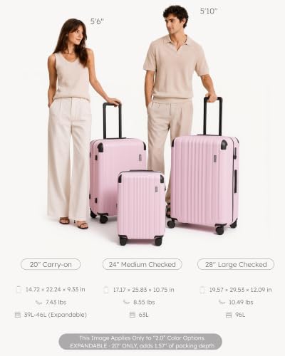 Luggage Set Light and Durable Hardshell (Light Pink2.0 / 3-Piece Set (20/24/28))