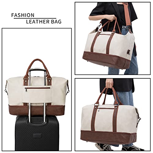Leather Travel Bag with Shoe Pouch (Color / White)
