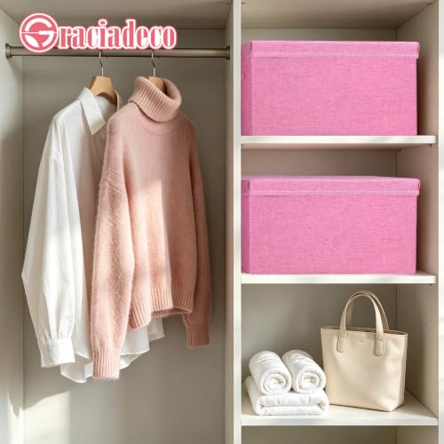 Storage Bins With Lids Closet Organizer Cabinet Box For Clothes (Pink - pink inside / 2 Pack)