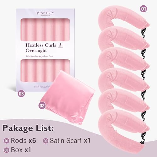 Overnight Hair Curlers Heatless Curls (Pink(Pack of 6))