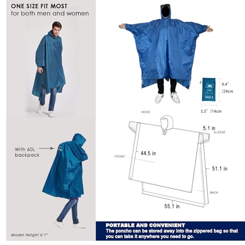 Rain Ponchos for Adults (Large Tall / Leaf Camo)
