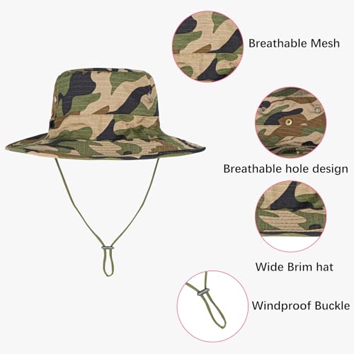 Sun Hats for Men Women Safari Hat Foldable Fishing Hat UPF 50+ Bucket Hat (1pack-green1 Camo)