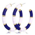 Game Day Earrings Football Baseball Earrings for Women Sports Team Heishi Hoop Earring Football Accessories Outfits Cheer Mom Essentials Fall Sports Must Haves Cheer Gifts (Blue White)