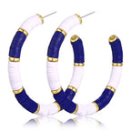 Game Day Earrings Football Baseball Earrings for Women Sports Team Heishi Hoop Earring Football Accessories Outfits Cheer Mom Essentials Fall Sports Must Haves Cheer Gifts (Blue White)