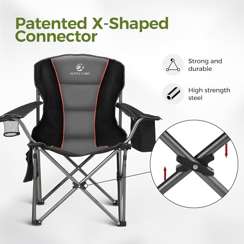 Oversized Fully Padded Camping Chairs with Lumbar Support (Black-1pc)