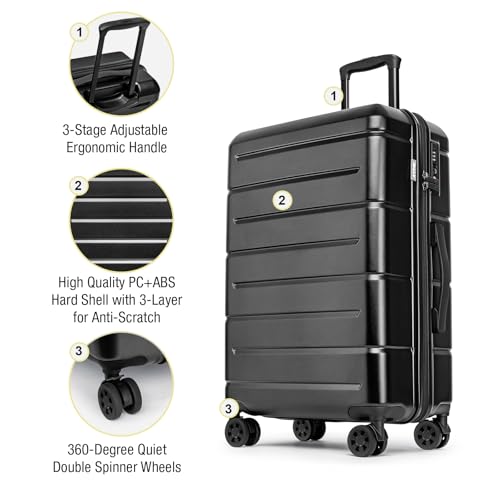 Luggage Sets 3 Piece Hardshell 20" (Black / 3-Piece Set (20/24/28))