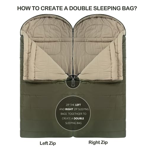 Sleeping Bags for Adults XXL Cold Weather (Green / 0F Right Zip)