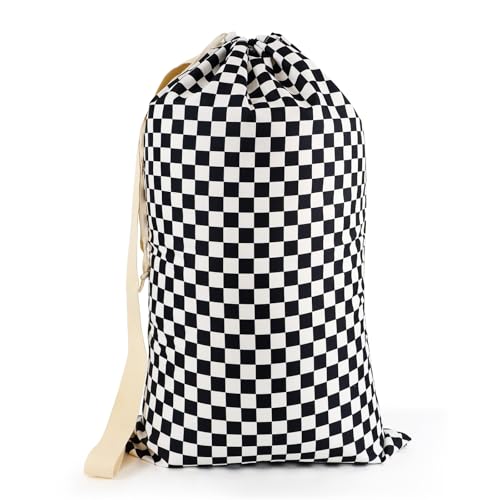 Laundry Bag Backpack for Dorm & Travel (Black White Checkered)