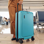 24 Inch Checked Luggage with Spinner Wheels (Medium 24-Inch Checked / Teal)