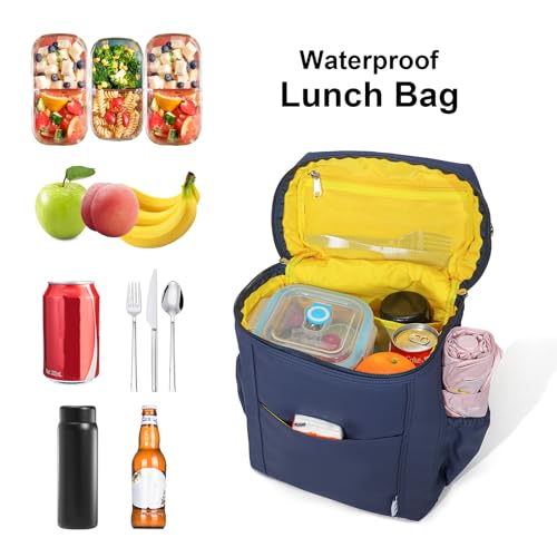 NOL Insulated Lunch Bags for Women Cooler Bag Lightweight Nylon Waterproof Lunch Box for Work (Navy Blue / Large (12 Liters))