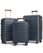 Luggage Sets 3 Pcs Suitcase with Wheels (Blue/Brown / 3-Piece Set-20 Inch/24 Inch/28 Inch)