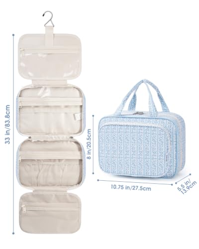 Hanging Toiletry Bag for Women (Y-Blue Flower Buds / Medium)
