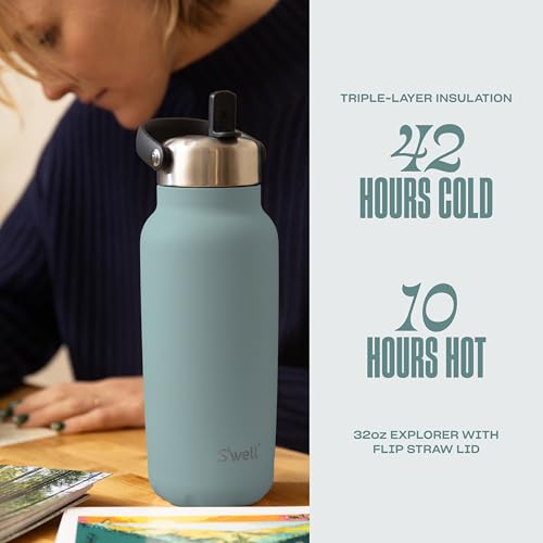 Recycled Stainless Steel Explorer with Flip Straw Lid (Eucalyptus / 32 Ounces)