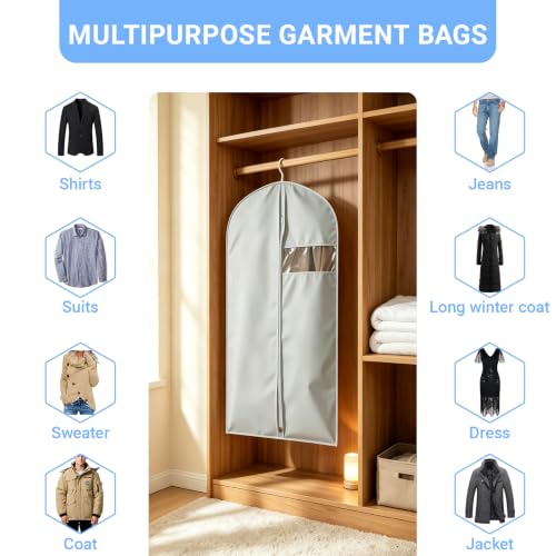 Garment Bag Lightweight Clear White PEVA Breathable Suit Bags with Study Full Zipper for Suit Clothes Storage Closet (Grey / 24''X50'')