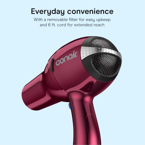 Hair Dryer with Diffuser (Burgundy / 1 Count (Pack of 1))