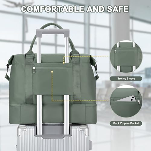 Travel Duffle Bag Expandable Overnight Foldable Carry On Bags for Women (A57-Green / XX-large)