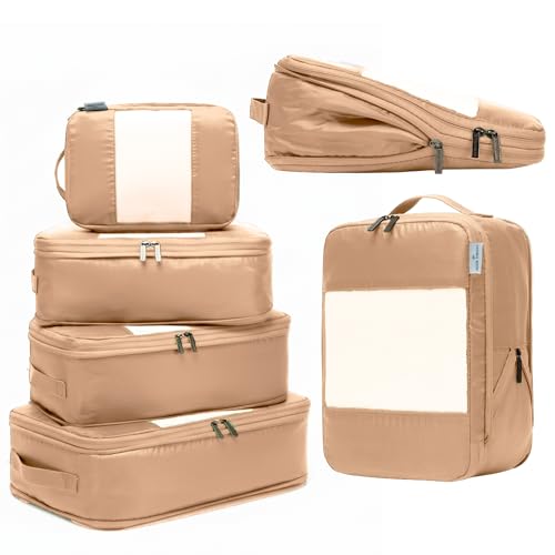 6 Pack Large Compression Packing Cubes for Travel (Mocha / 6 Pack)