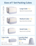 Packing Cubes for Travel (Greyish Blue Stripe / 7 Set)