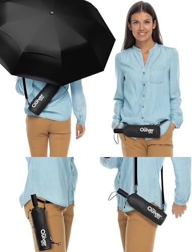 Windproof Travel Umbrella (Black with Black Case 1-Pack / Standard)