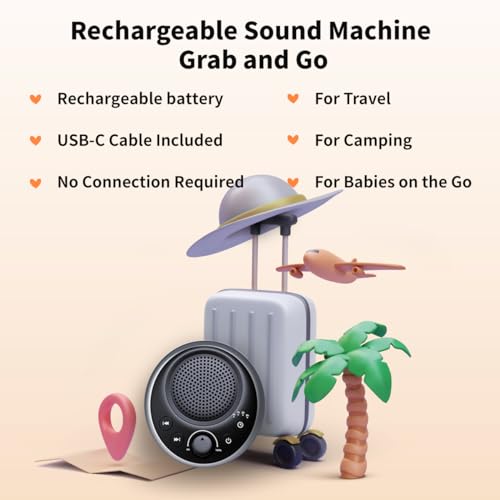 Rechargeable Portable Brown Noise Machine 2000mAH Large Battery Sound White Noise Machine 30 Soothing Sounds for Baby Kids Adults Sleep Machine Auto (Dark Black)