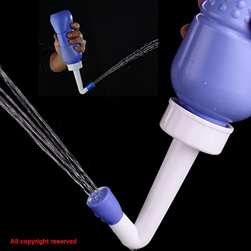 2PCS Pack 2in1 Vaginal Douche Perineal Irrigation 650ML Portable Bidets + Pocket Bidet Pipe (Blue)