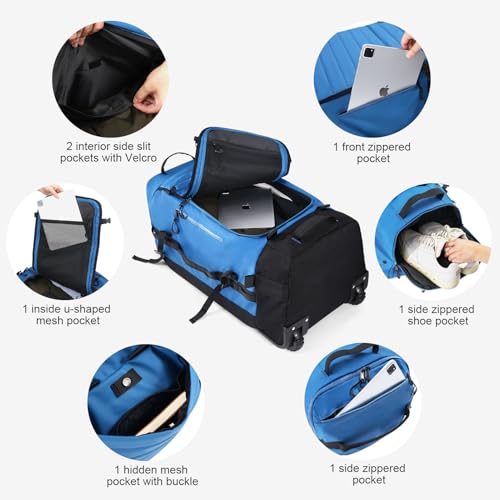 86L Collapsible Wheeled Duffle Bag Waterproof (Blue)