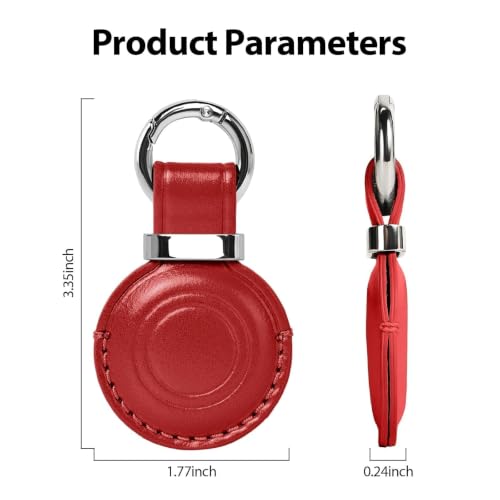 1 Pack Genuine Leather Handcrafted for Airtag Holder Keychain (B5-Red)