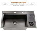 33x19 Black Drop In Kitchen Sink with Cup Washer Workstation Sink (33"L x 19"W x 10"D / Black( Glass Rinser))
