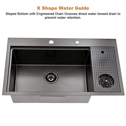33x19 Black Drop In Kitchen Sink with Cup Washer Workstation Sink (33"L x 19"W x 10"D / Black( Glass Rinser))