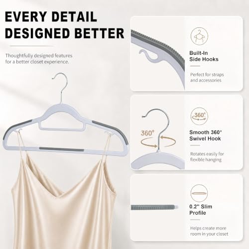 50 Pack Plastic Clothes Hangers (Gray / Grey-50pack)