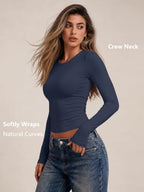 Womens Long Sleeve Shirts Basic Compression Tops Navy L (Large / Navy)
