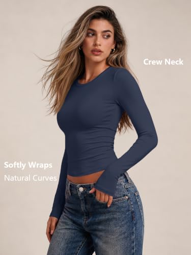 Womens Long Sleeve Shirts Basic Compression Tops Navy S (Small / Navy)