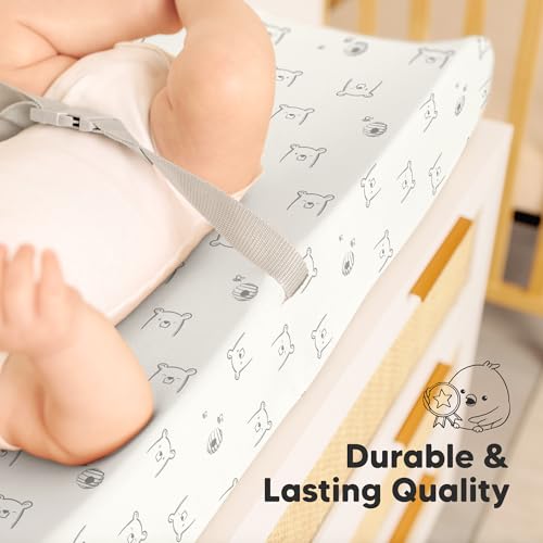 2 Pack Organic Changing Pad Covers for Girl (Bumble Bear / 100% Cotton)