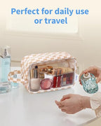 Clear Toiletry Bag for Women (Y-Light Brown Checkerboard)