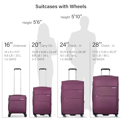 16 Inch Underseat Carry On Luggage with Wheels Small Suitcase Softside Luggage Bags for Travel Lightweight Suitcases with Wheels Travel Luggage Personal Item for Men and Women (Purple / 16 Inch)