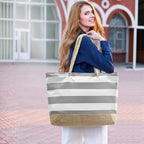 Beach Bag Initial Beach Tote with Makeup Bag for Travel (Light Grey / Plain)