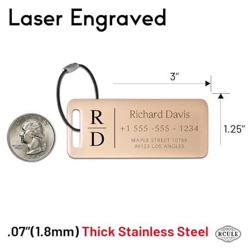 Personalized Luggage Tags for Suitcases 4 Pack (Keychain Rose Gold)