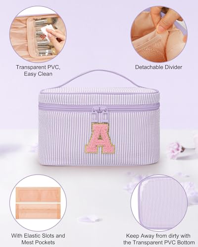 Personalized Initial Makeup Bag for Women Teen Girls (Purple)