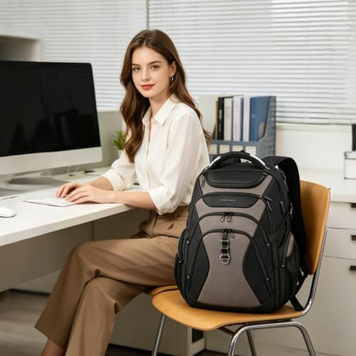 Laptop Backpack 18.4 Inch Computer Backpack for Men (Black/Light Browm / 18.4 inch)