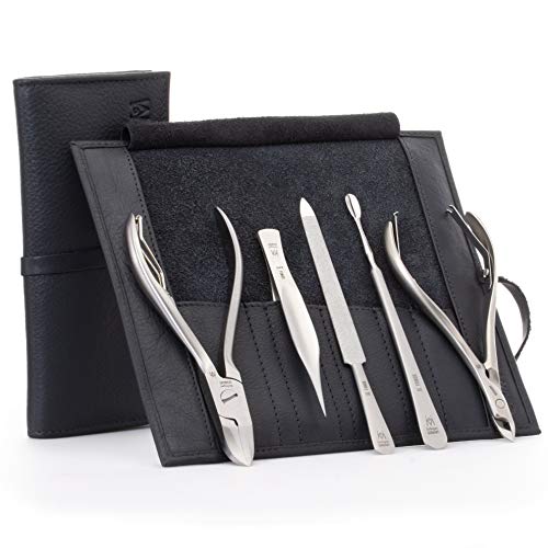 5pc Nipper & Cuticle Care Grooming Set (5-Pc: Nail Nipper, Tweezer, Cuticle Pusher / Black Leather Roll)
