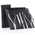 5pc Nipper & Cuticle Care Grooming Set (5-Pc: Nail Nipper, Tweezer, Cuticle Pusher / Black Leather Roll)